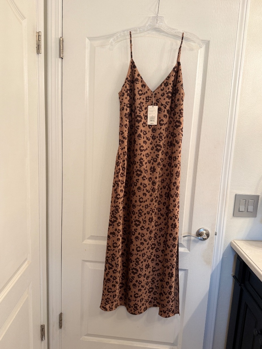 NWT Size L Brown Animal Print Slip Dress